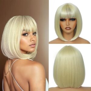 12-Inch Short Bob Wig with Bangs – Straight Synthetic Bob Wig for Women, Natural-Looking Wig for Daily Wear