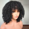 12-Inch Short Curly Wig for Black Women – Natural Black Afro Bomb Curly Wig with Bangs, Soft & Lightweight Synthetic Fiber, Glueless Kinky Curly Hair