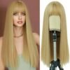 Blonde Wig with Bangs for Women, Long Straight Synthetic Wig for Girls, Emo Cosplay & Daily Use