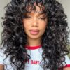 GKtineke 20-Inch Long Curly Afro Wig with Bangs, Synthetic Hair, for Women