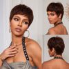 HAIRCUBE Dark Brown Pixie Cut Wig for Women, Short Remy Human Hair, Layered and Wavy